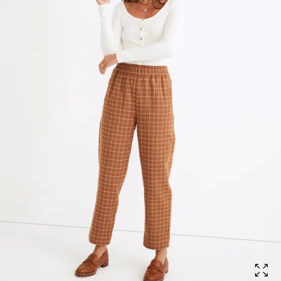 Madewell Waffleback Pull-On High-Rise Women Tapered Pants Windowpane Medium Tall - Picture 2 of 12